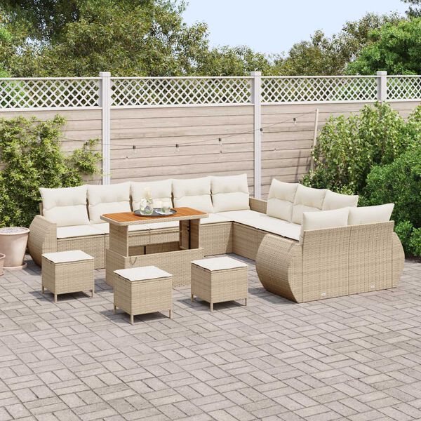 vidaXL Garten-Sofa-Set mit Kissen mit Speicher 14 pcs Beige und Creme