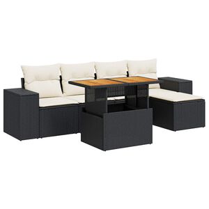 vidaXL 6-tlg. Garten-Sofagarnitur mit Kissen Schwarz Poly Rattan