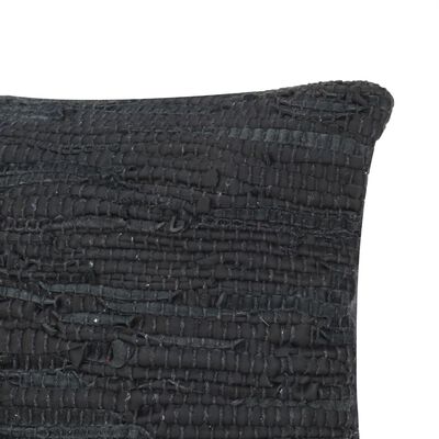 vidaXL Kissen 2 Stk. Chindi Schwarz 45 x 45 cm Leder und Baumwolle