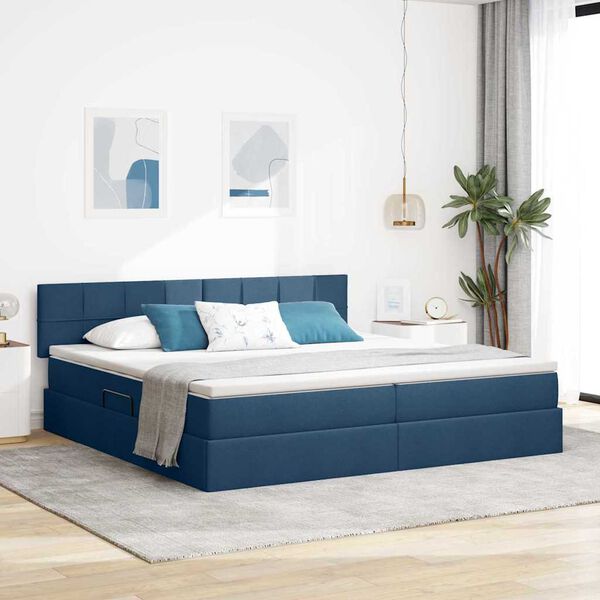 vidaXL Bett mit Stauraum und LED mit Matratze Blau 200 x 200 cm Stoff