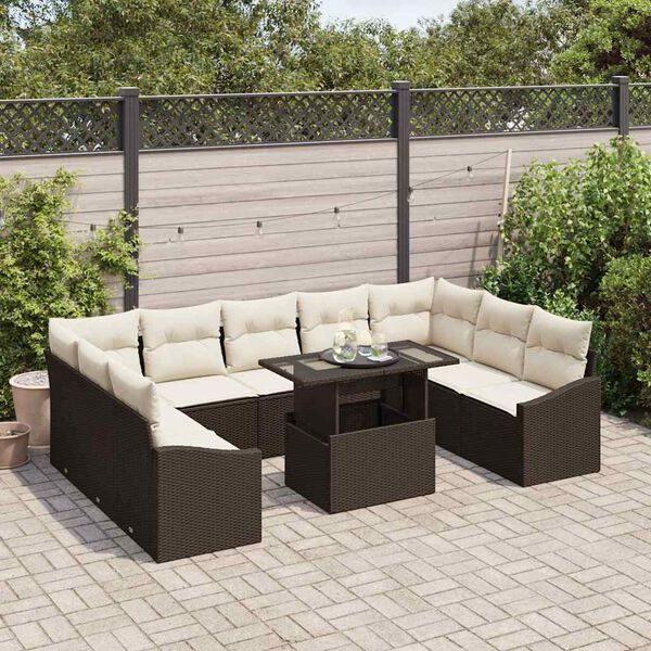vidaXL Sofa Set mit Kissen 10 pcs Braun und Creme Poly-Rattan