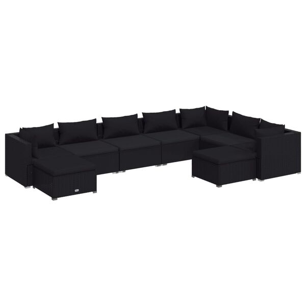 vidaXL 9-tlg. Garten-Lounge-Set mit Kissen Poly Rattan Schwarz