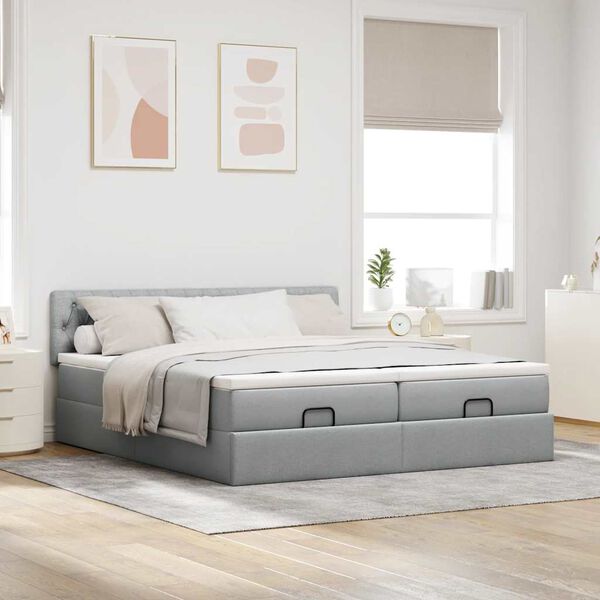 vidaXL Ottoman-Bett mit Matratzen Hellgrau 200x200 cm Stoff