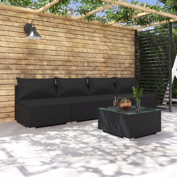 vidaXL 5-tlg. Garten-Lounge-Set mit Kissen Poly Rattan Schwarz