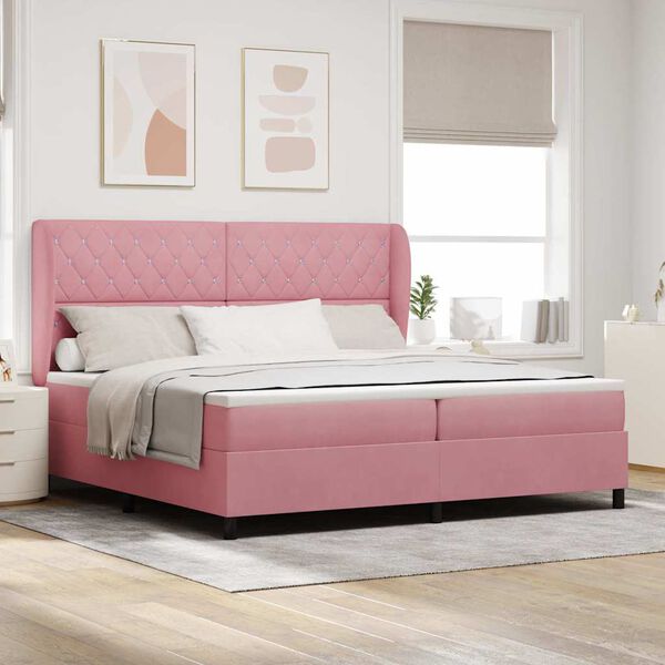 vidaXL Boxspringbett mit Matratze Rosa 200 x 200 cm Polyester
