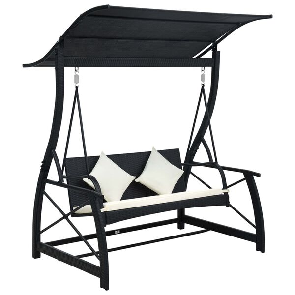 vidaXL Hollywoodschaukel 3-Sitzer mit Dach Poly Rattan Schwarz