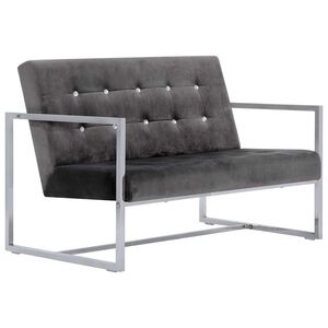 vidaXL 2-Sitzer-Sofa mit Armlehnen Dunkelgrau Chrom und Samt