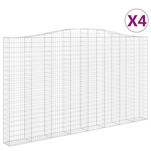 vidaXL Gabionen mit Hochbogen 4 Stk. 400x30x220/240cm Verzinktes Eisen