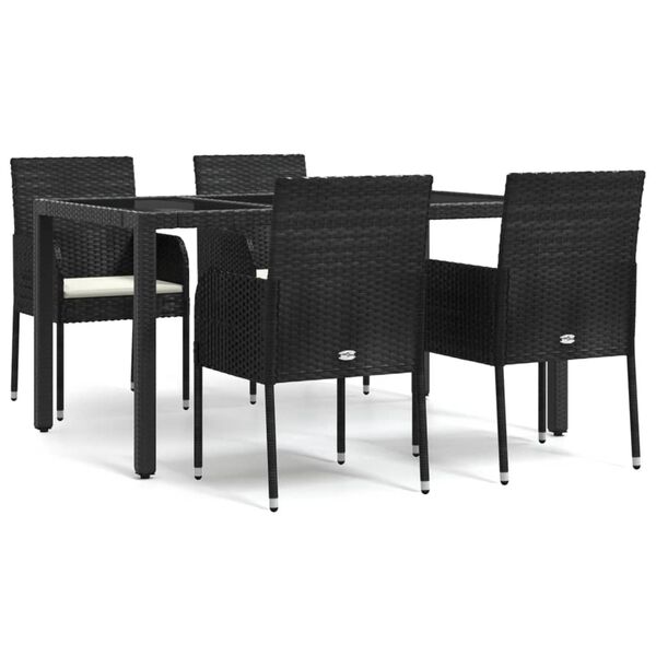 vidaXL 5-tlg. Garten-Essgruppe mit Kissen Schwarz Poly Rattan