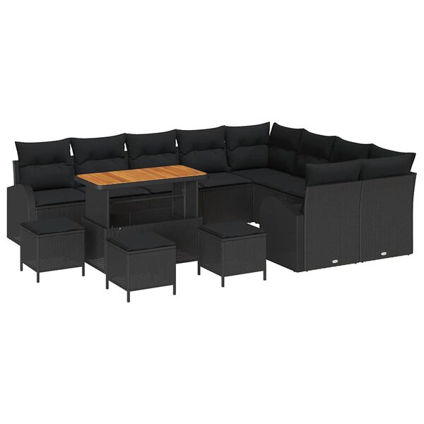 vidaXL Garten-Sofa-Set mit Kissen mit Speicher 13 pcs Schwarz