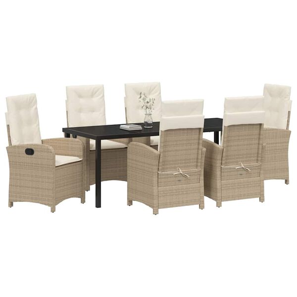 vidaXL Garten Essgruppe mit Kissen 7 pcs Beige Poly-Rattan