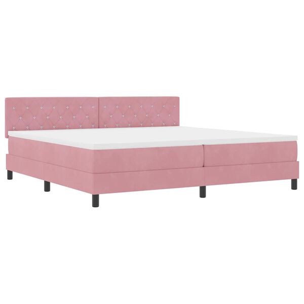 vidaXL LED Boxspringbett mit Matratze mit LED Rosa 200 x 200 cm Samt