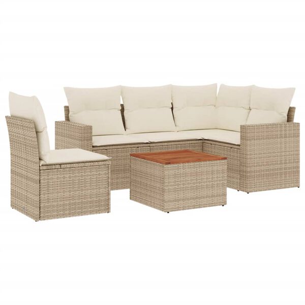 vidaXL 6-tlg. Garten-Sofagarnitur mit Kissen Beige Poly Rattan