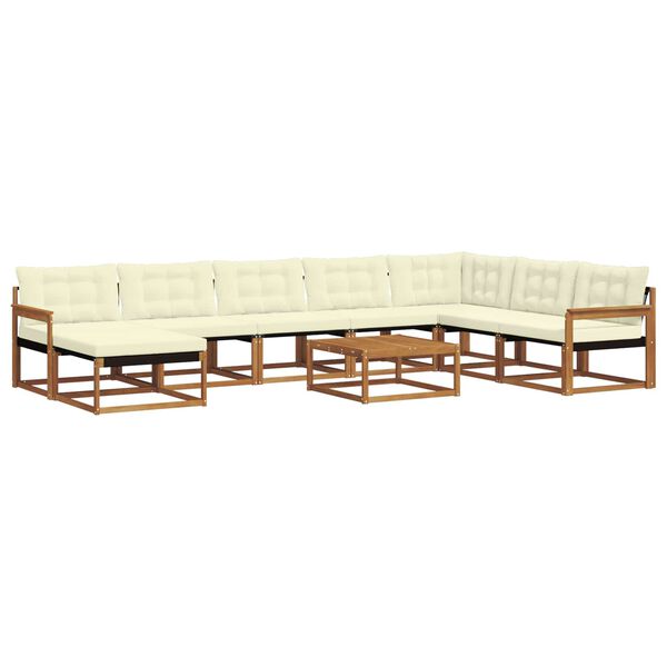 vidaXL Outdoor-Sofagarnitur 9 pcs Natur und Creme Massivholz Akazie