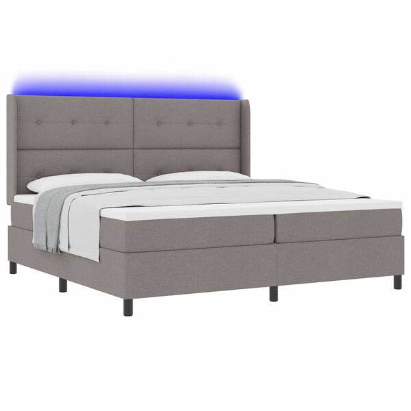 vidaXL LED Boxspringbett mit Matratze Taupe 200 x 200 cm Stoff