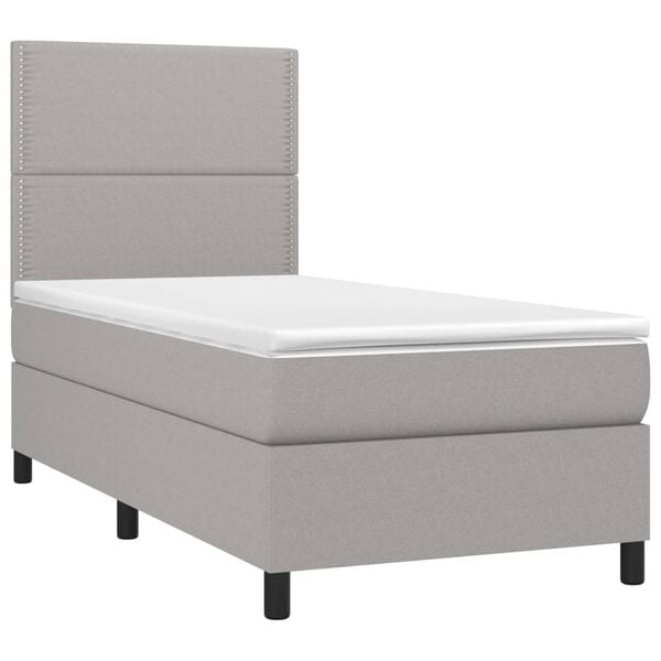 vidaXL Boxspringbett mit Matratze & LED Hellgrau 100x200 cm Stoff