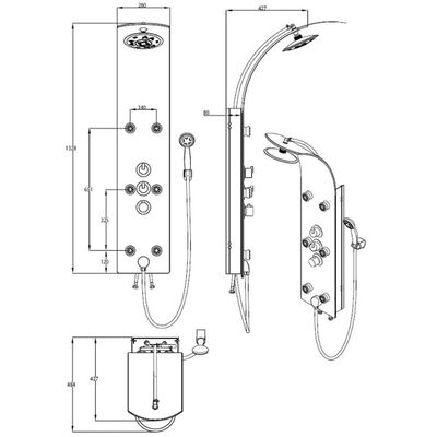 SCHÜTTE Glas-Duschpaneel mit Thermostat LANZAROTE Schwarz