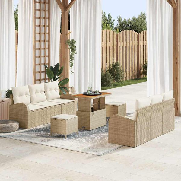 vidaXL Garten-Sofa-Set 9 pcs Beige und Creme 90 x 55 x 71 cm