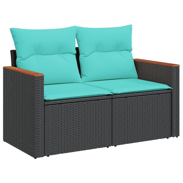 vidaXL 8-teiliges Gartensofa-Set mit Kissen, schwarzes Polyrattan