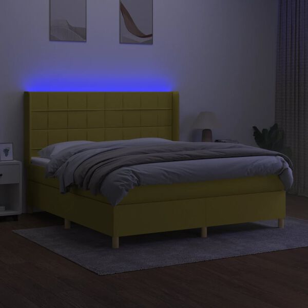 vidaXL Boxspringbett mit Matratze & LED Gr&uuml;n 160x200 cm Stoff