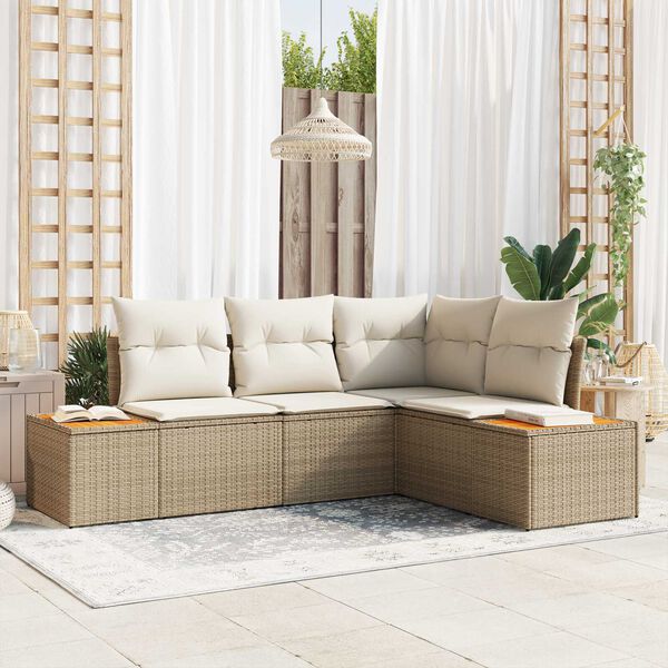 vidaXL Garten-Sofa-Set mit Kissen 5 pcs Beige Poly-Rattan