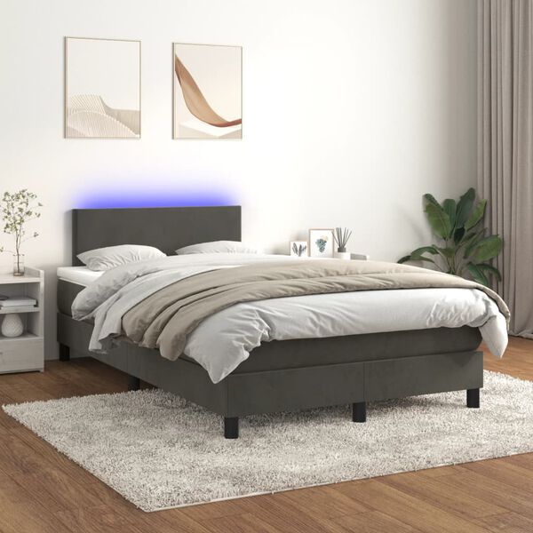 vidaXL Boxspringbett mit Matratze & LED Dunkelgrau 120x200 cm Samt