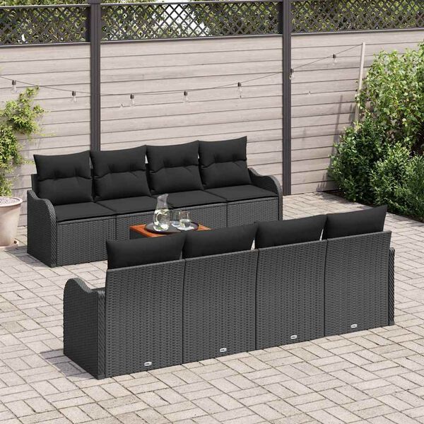 vidaXL Gartensofa-set mit Kissen 9 pcs Schwarz Poly-Rattan