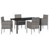 vidaXL Garten Essgruppe mit Kissen 5 pcs Grau Poly-Rattan