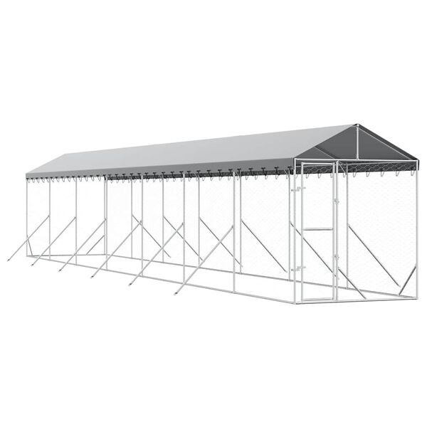vidaXL Outdoor-Hundezwinger mit Dach Silbern 2x14x2,5 m Stahl Verzinkt