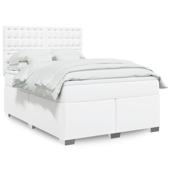 vidaXL Boxspringbett mit Matratze Wei&szlig; 140x190 cm Kunstleder