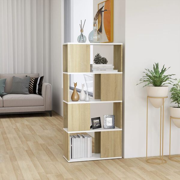 vidaXL B&uuml;cherregal Raumteiler Wei&szlig; Sonoma-Eiche 60x24x124,5 cm