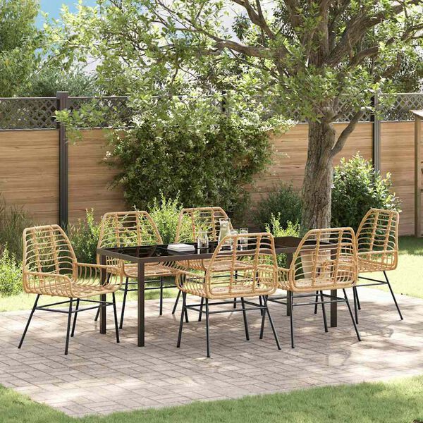 vidaXL Garten Essgruppe 7 pcs Braun Poly-Rattan