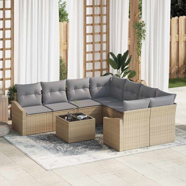 vidaXL Garten-Sofa-Set 9 pcs Beige und Hellgrau 55 x 55 x 37 cm