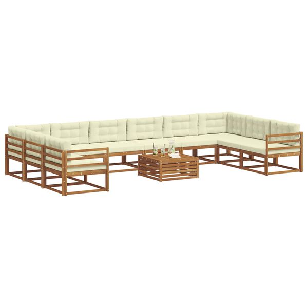 vidaXL Outdoor-Sofagarnitur mit Kissen 11 pcs Natur und Creme