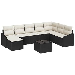 vidaXL Sofa Set mit Kissen 9 pcs Schwarz Poly-Rattan