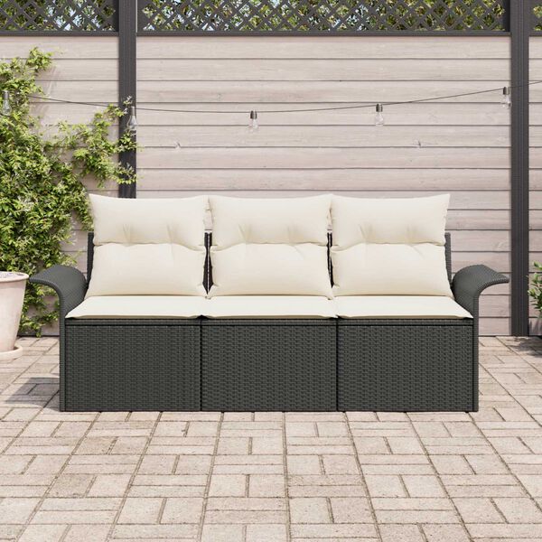 vidaXL Sofa Set mit Kissen 3 pcs Schwarz Poly-Rattan