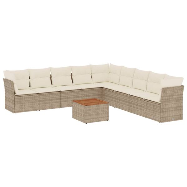 vidaXL 10-tlg. Garten-Sofagarnitur mit Kissen Beige Poly Rattan