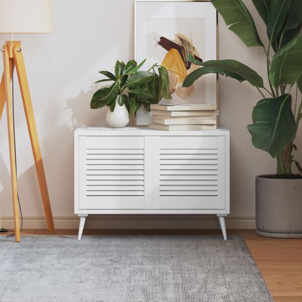 vidaXL Schrankt&uuml;ren Lamellen-Design 2 Stk Wei&szlig; 39,5x39,4 cm Massivholz