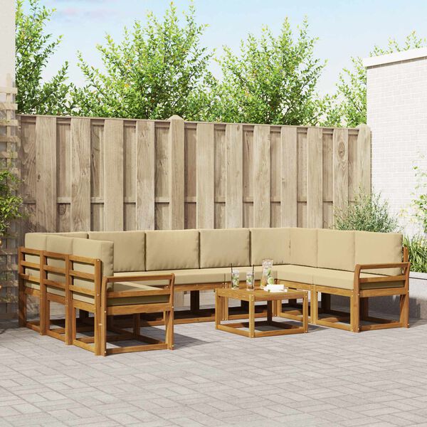 vidaXL Outdoor-Sofagarnitur mit Kissen 10 pcs Natur und Beige
