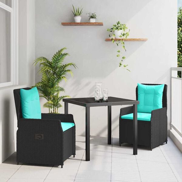 vidaXL Garten Essgruppe 3 pcs Schwarz Poly Rattan