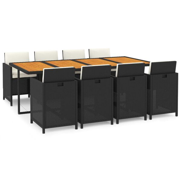 vidaXL 9-tlg. Garten-Essgruppe mit Kissen Poly Rattan Schwarz