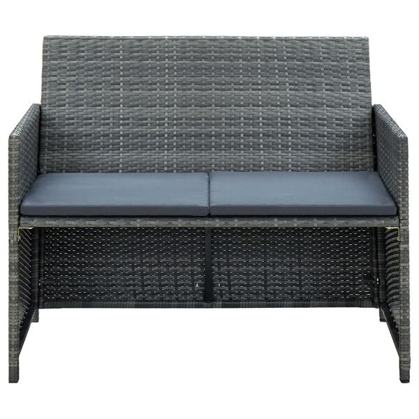 vidaXL 2-Sitzer-Gartensofa mit Polstern Grau Poly Rattan