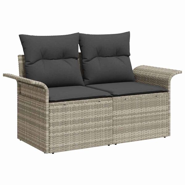 vidaXL Garten-Sofa-Set mit Kissen 7 pcs Hellgrau Poly Rattan