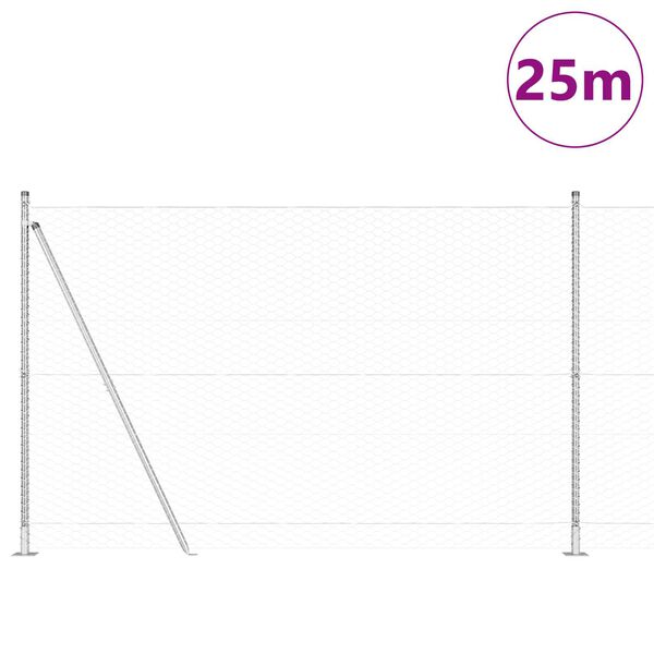 vidaXL Zaunpfosten Silber 25 x 1,6 m (36 mm Mesh) Stahl