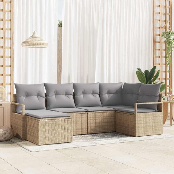 vidaXL Sofa Set mit Kissen 6 pcs Beige Poly Rattan