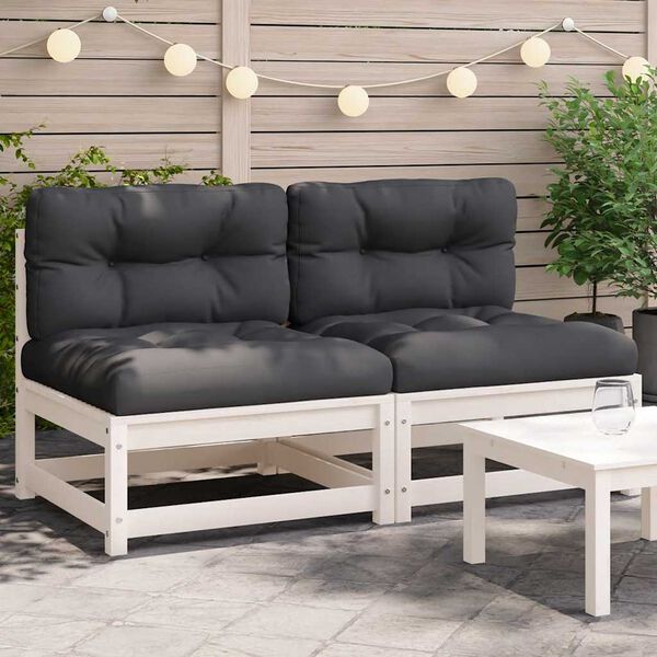 vidaXL Gartensofas ohne Armlehnen mit Kissen 2 Stk. Wei&szlig; Kiefernholz