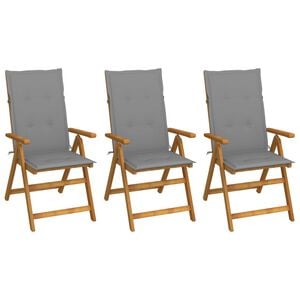 vidaXL Klappst&uuml;hle, 3er-Set mit Kissen, aus massivem Akazienholz