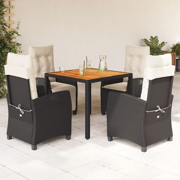 vidaXL 5-tlg. Garten-Essgruppe mit Kissen Schwarz Poly Rattan