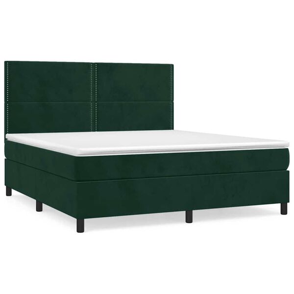 vidaXL Boxspringbett mit Matratze Dunkelgr&uuml;n 180x200 cm Samt