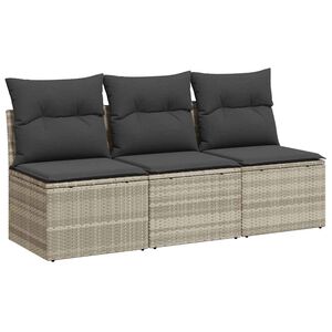 vidaXL Gartensofa mit Kissen 3-Sitzer Hellgrau Poly Rattan